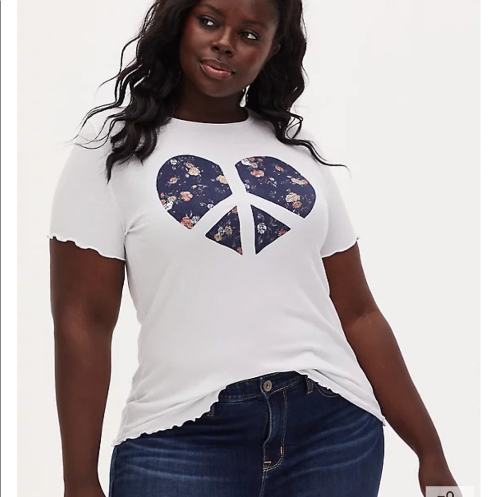 Torrid FLORAL PEACE HEART CREW TEE - SUPER SOFT RIB WHITE size 3